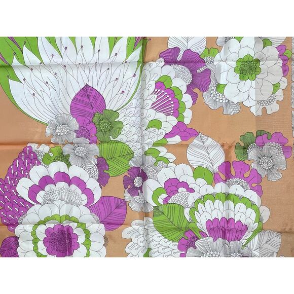 1970s White Green & Purple Pop Art Floral Graphic Acetate Scarf Made in Japan - Picture 6 of 7